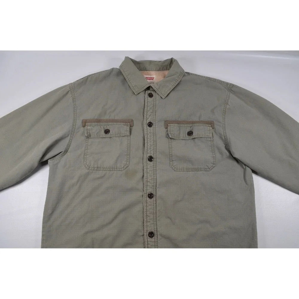 Levis Jacket Mens XL Green Sherpa Lined Shirt Jacket Shacket Workwear‎ spot READ